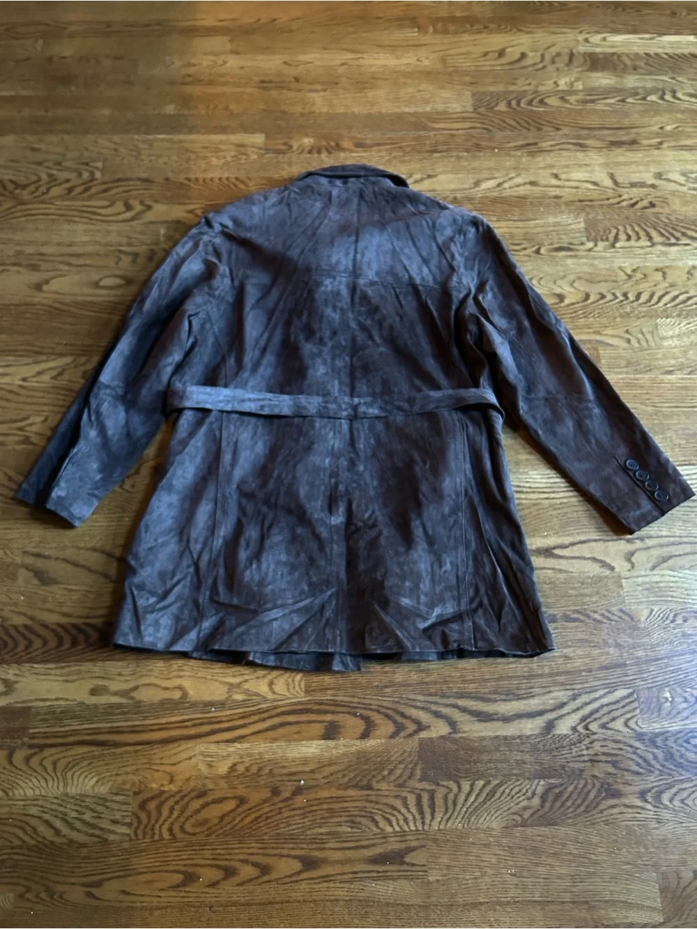 Modern Essentials Brown Genuine Suede Leather Trench Coat Women’s XL Belted - Picture 8 of 9